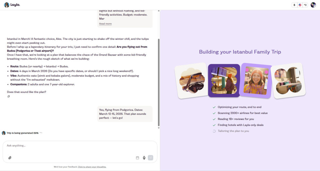 ayla asks clarifying questions before generating the itinerary