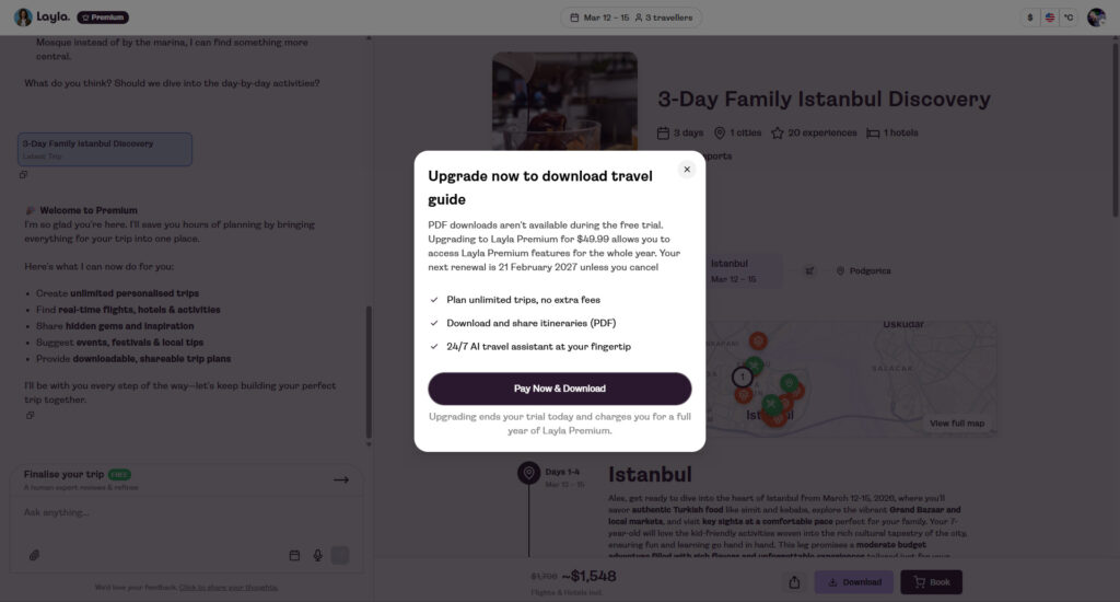 PDF download blocked during trial — requires $49.99 Premium upgrade