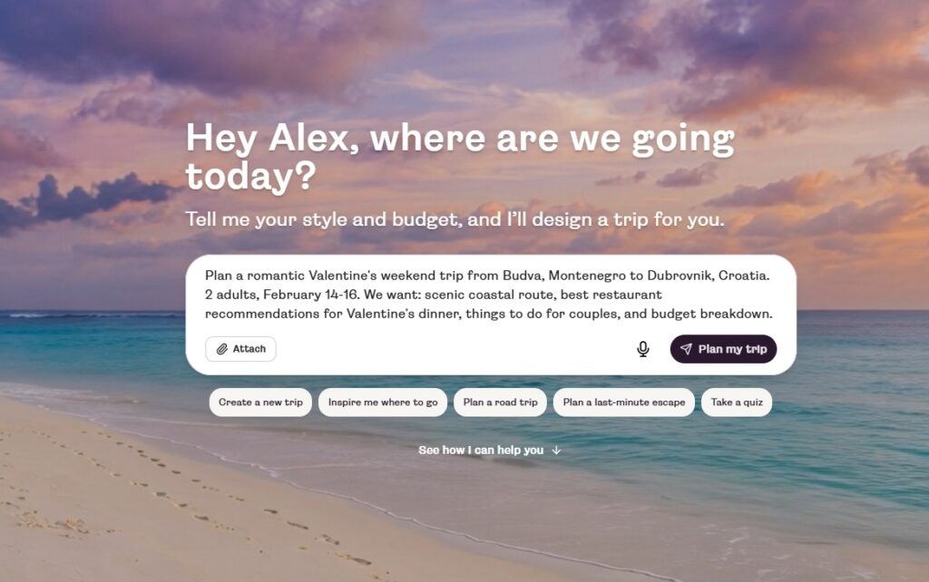 AI travel planner itinerary in Layla AI