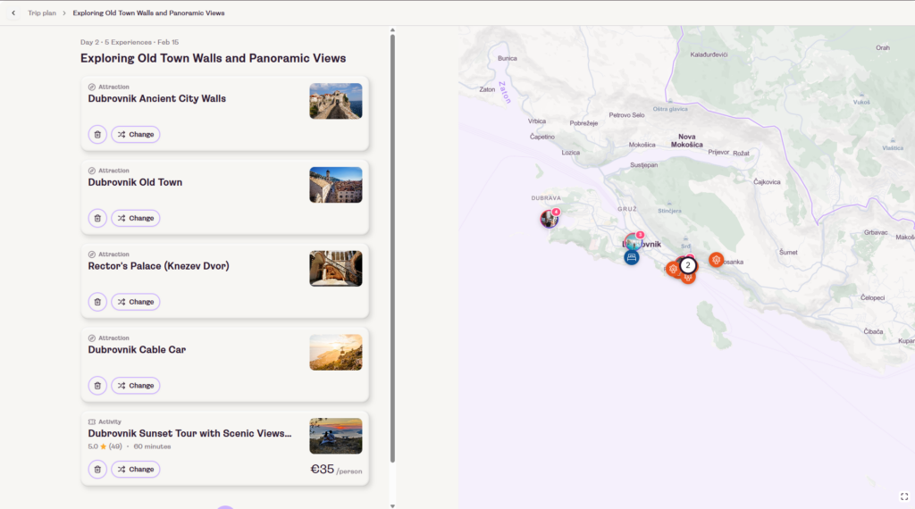 Layla AI itinerary Day 2 — Dubrovnik City Walls, Old Town, cable car and sunset tour