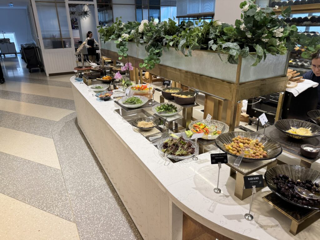 Rixos Premium Dubrovnik breakfast buffet — salads, olives, Mediterranean spread