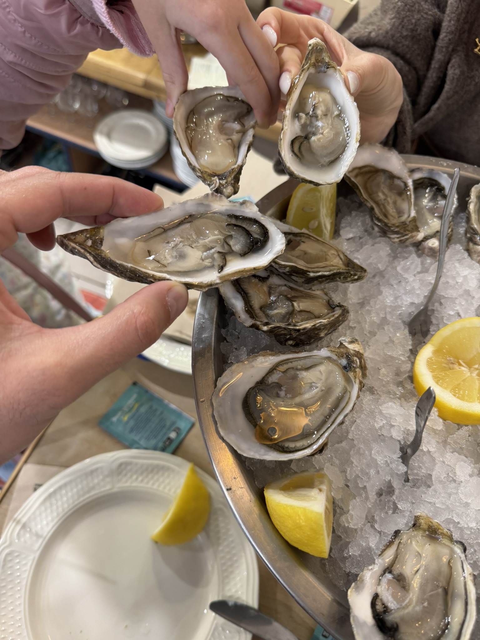 Fresh oysters served on ice in Etretat during a Normandy France road trip
