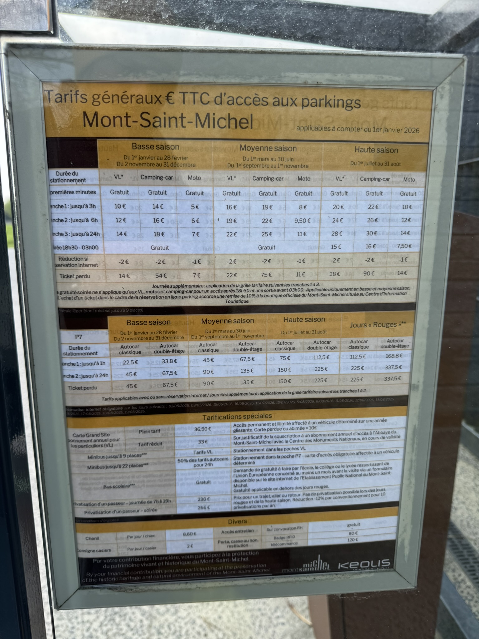 Mont Saint Michel shuttle information board for practical family trip planning