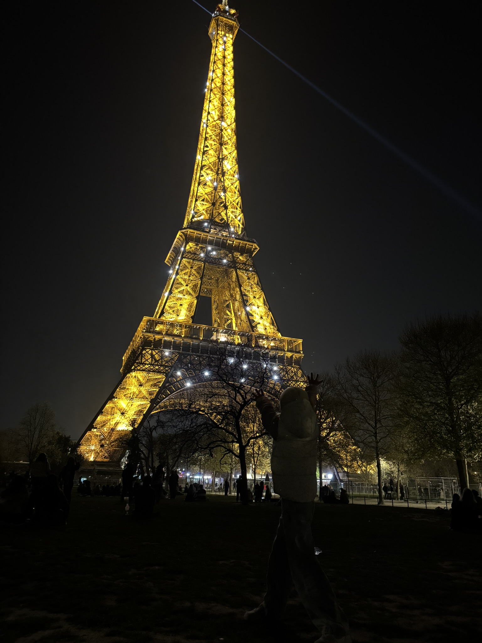 Eiffel Tower at night on a family France road trip to Paris