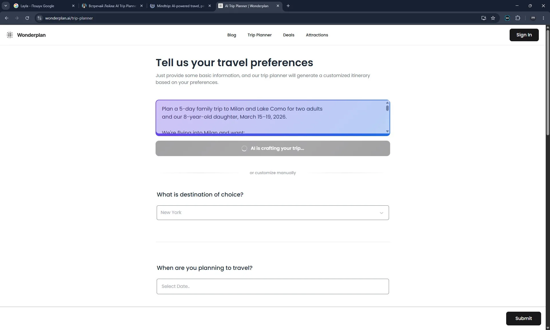 Wonderplan AI is crafting infinite loading state
