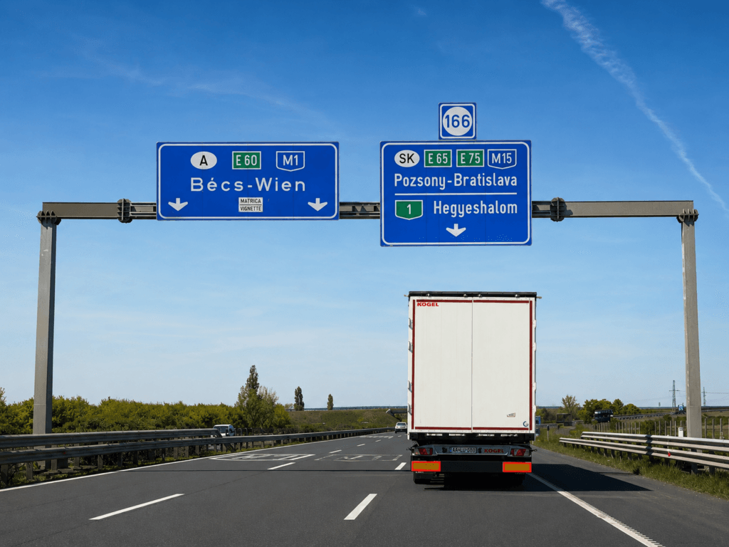 AI budget travel road signs toward Vienna and Bratislava on a real Central Europe family road trip