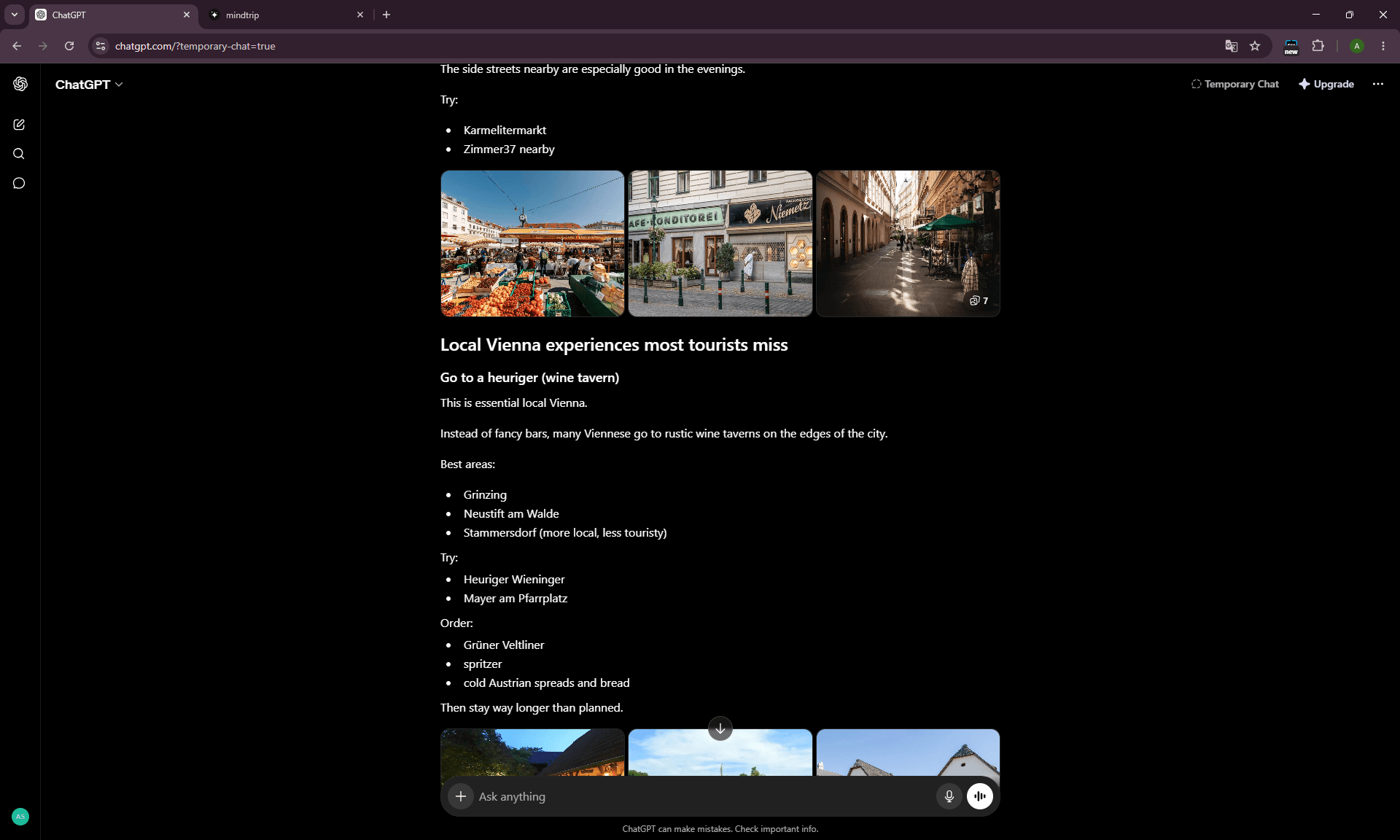 ChatGPT hidden gems prompt for Vienna showing templated offbeat recommendations